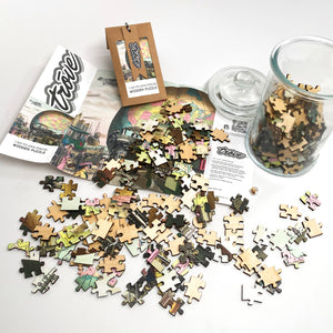 I Go To (250) Pieces Wooden Puzzle: 20th Century Transport in Glass Apothecary Jar