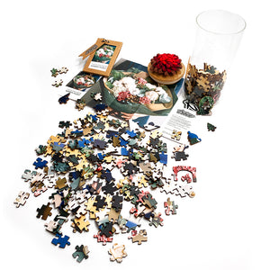I Go to (250) Pieces Winter Bouquet Puzzle with open vase and puzzle pieces