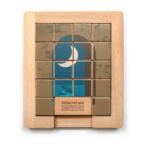 The back side of Dualities Wooden Sliding Puzzle: Day v. Night 2 sided puzzle