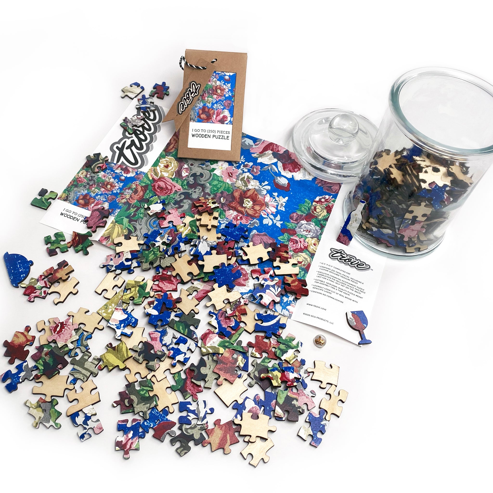 I Go To (250) Pieces Wooden Puzzle: Floral Table Cover in Glass Apothecary Jar