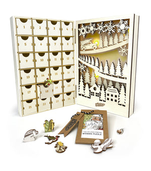 Vintage Christmas puzzle advent calendar with 6 Treasure Pieces and Crowning Achievement Pin